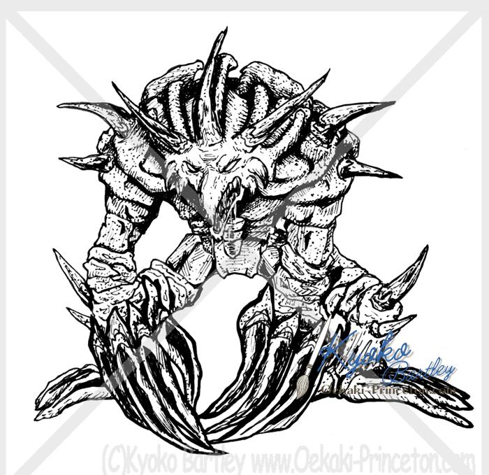 Stylized black-and-white portrait in pen, inspired by manga and comics