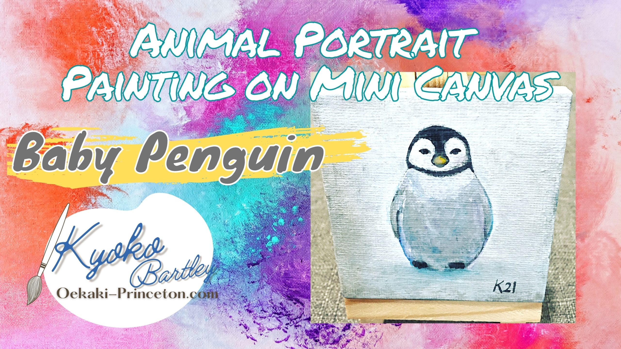 Baby Penguin Mini Pet Portrait on Canvas Time-lapse Painting YouTube by Kyoko Bartley