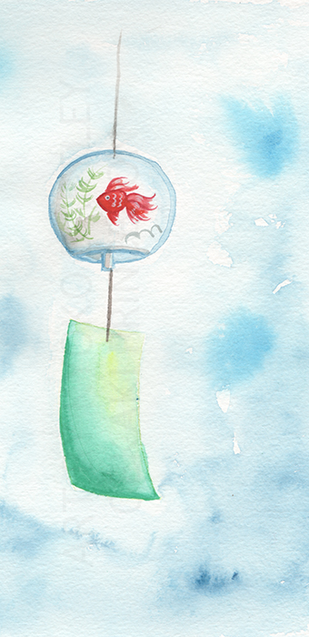 Japanese Glass Wind Bell Watercolor