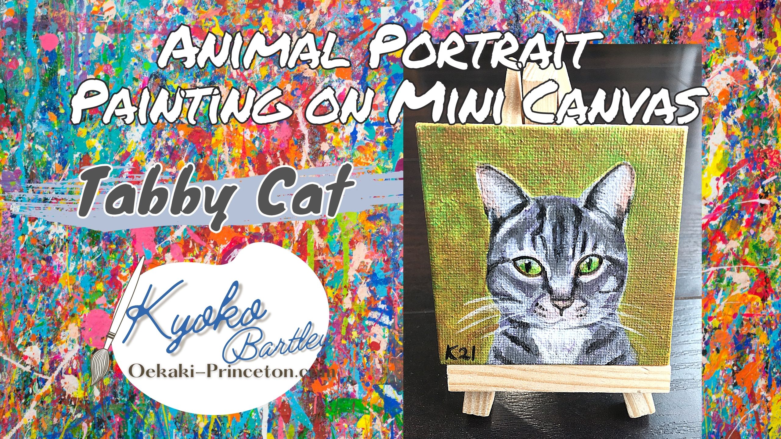 Tabby Cat Mini Pet Portrait on Canvas Time-lapse Painting YouTube by Kyoko Bartley