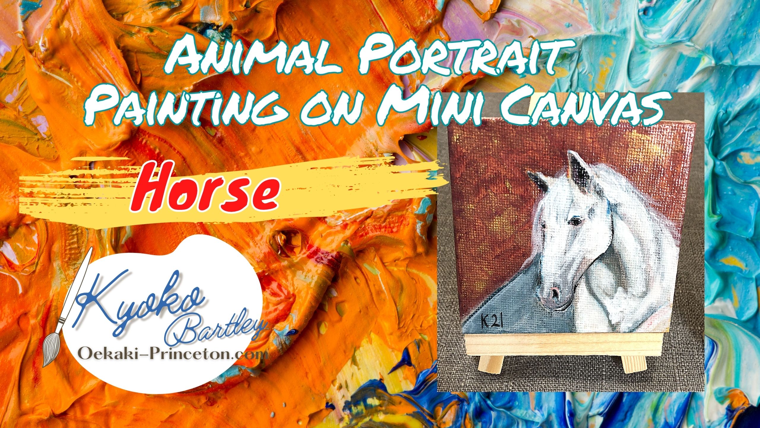 Horse Mini Pet Portrait on Canvas Time-lapse Painting YouTube by Kyoko Bartley