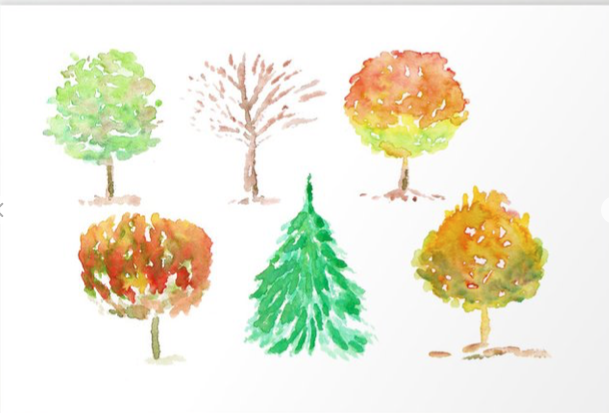 Colorful Cute Trees Watercolor Painting Illustration