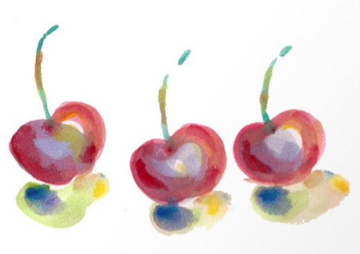 Colorful Cute Small Cherries Watercolor Painting Illustration