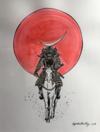 Fine line black-and-white drawing echoing Japanese gekiga tradition