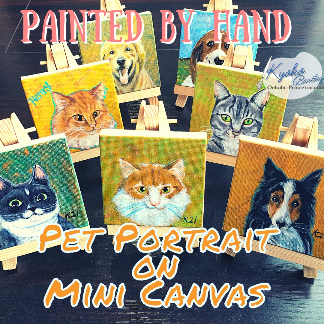 Pet Portrait on Mini Canvas and Mini Easel Art By Kyoko Bartley