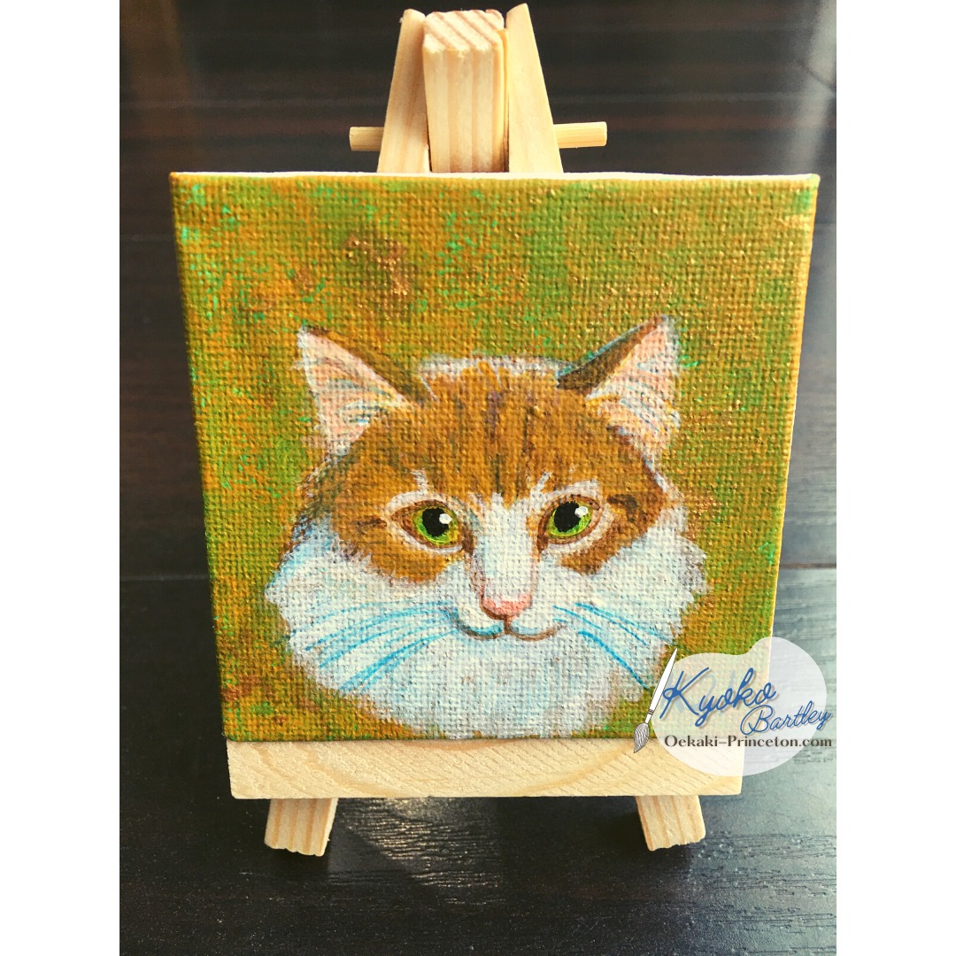 Pet Portrait Mini Canvas With Mini Easel Sample by Kyoko Bartley – Long Hair Cat