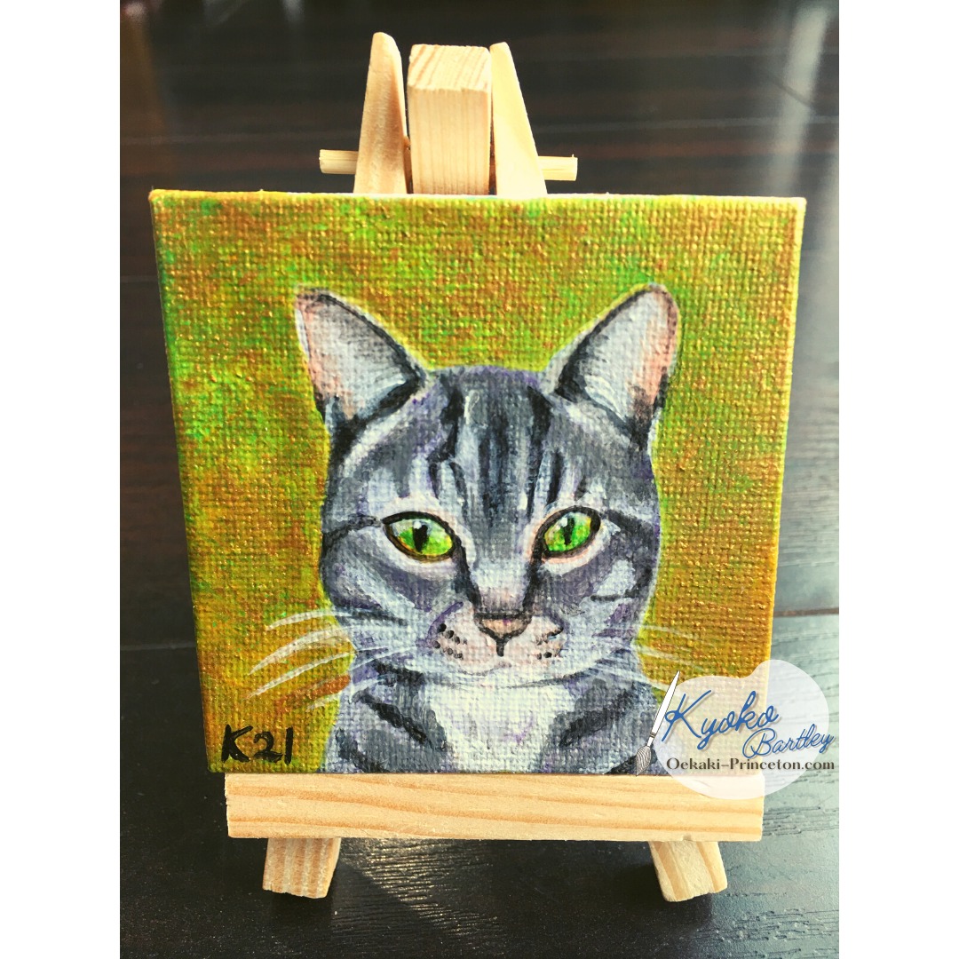 Pet Portrait Mini Canvas With Mini Easel Sample by Kyoko Bartley – Cat