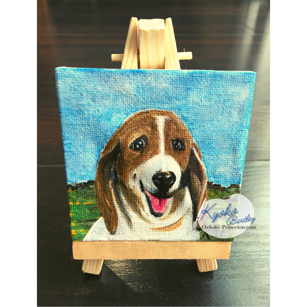 Pet Portrait Mini Canvas With Mini Easel Sample by Kyoko Bartley – Basset Hound