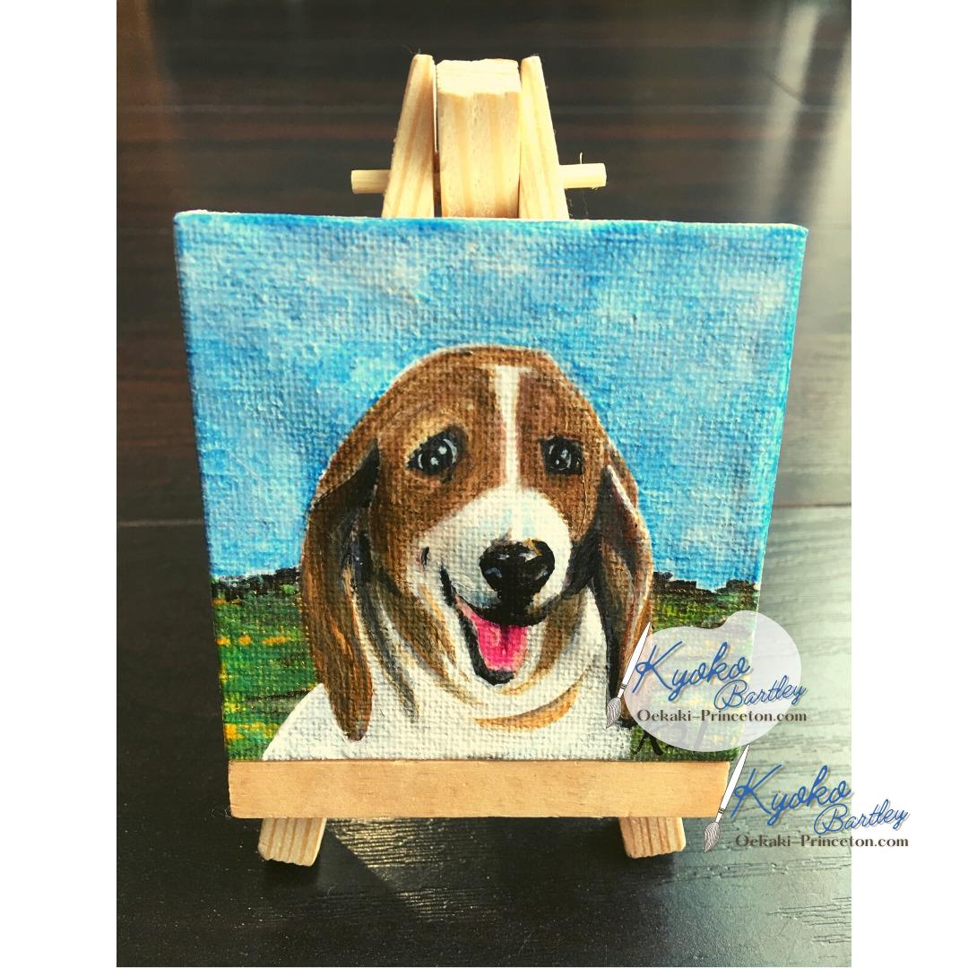 Desk-size pet portrait in acrylic – 3x3 canvas with stand, great for gifts