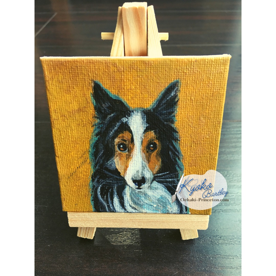 Pet Portrait Mini Canvas With Mini Easel Sample by Kyoko Bartley – Shelty Dog