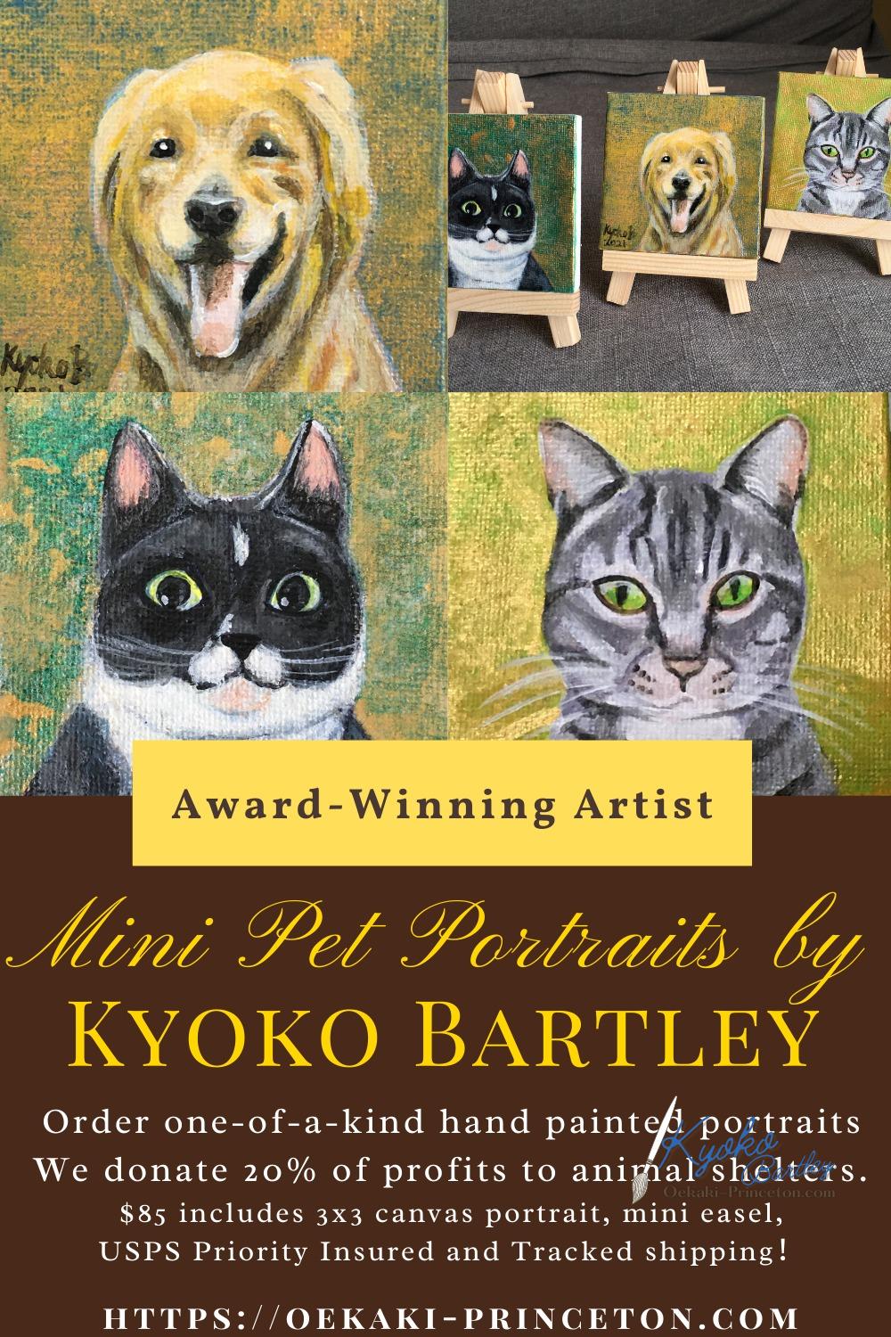 Custom acrylic pet portrait – 3x3 mini canvas with easel for tabletop display