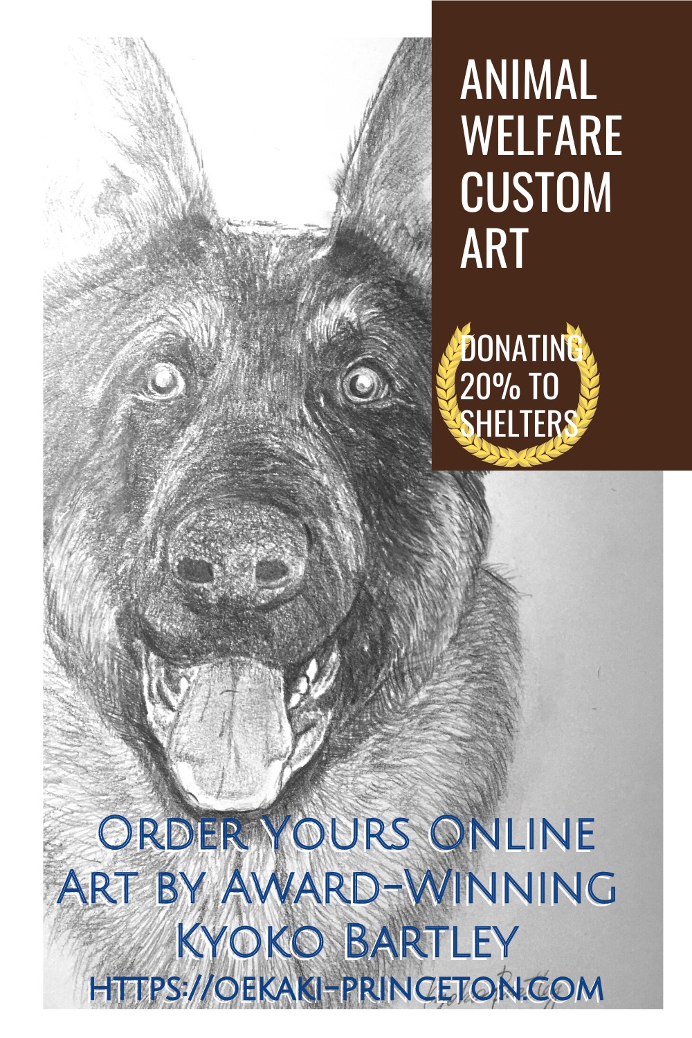 Pencil Drawing Pet Portrait by Kyoko Bartley Sample- German Shepard