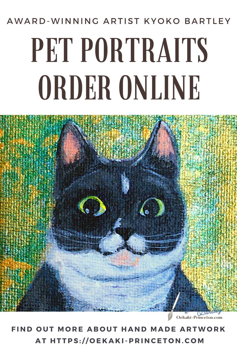 Tiny hand-painted cat portrait – 3x3 acrylic canvas with wooden easel display