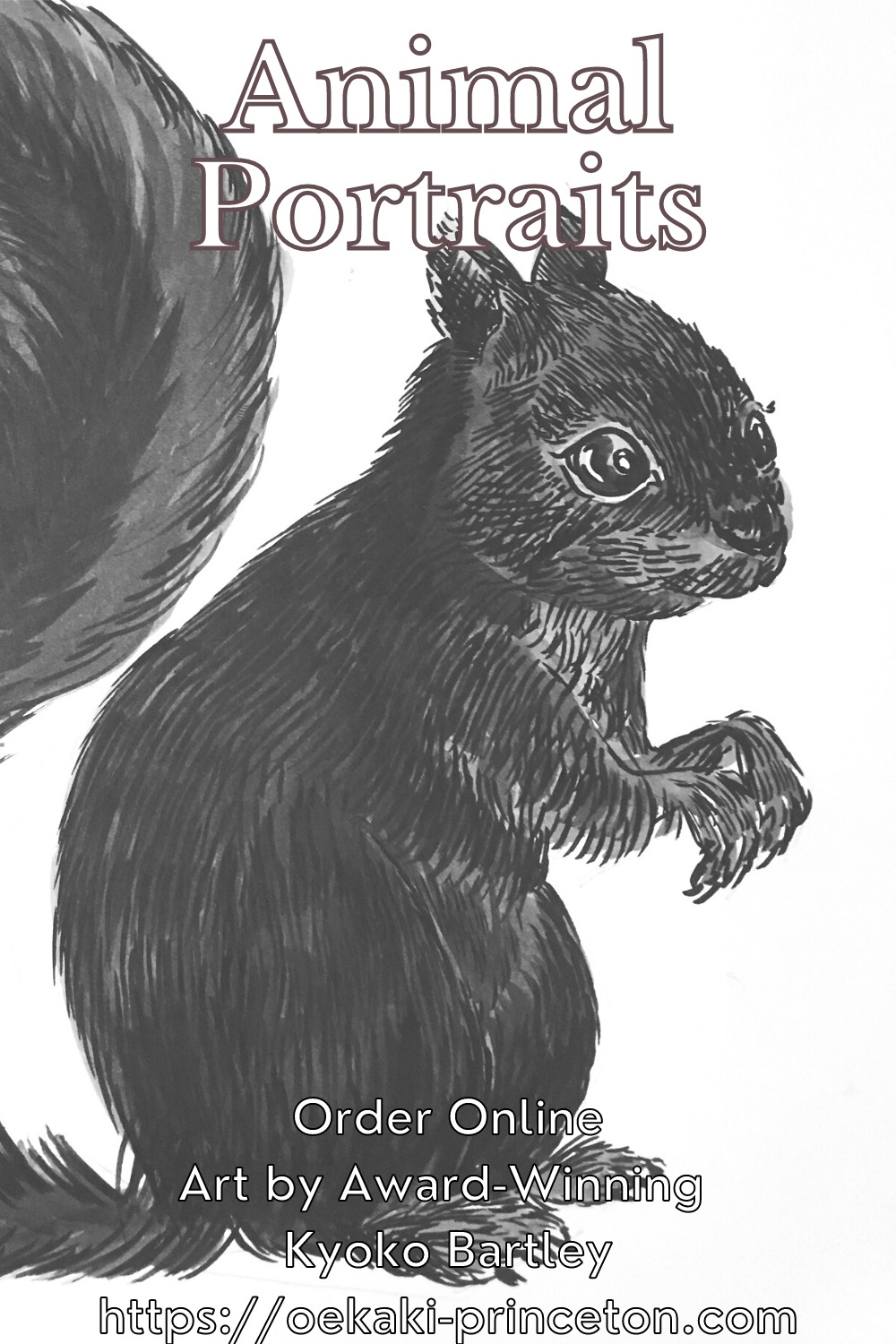 Pen and Chinese Ink Black and White Squirrel Art By Kyoko Bartley