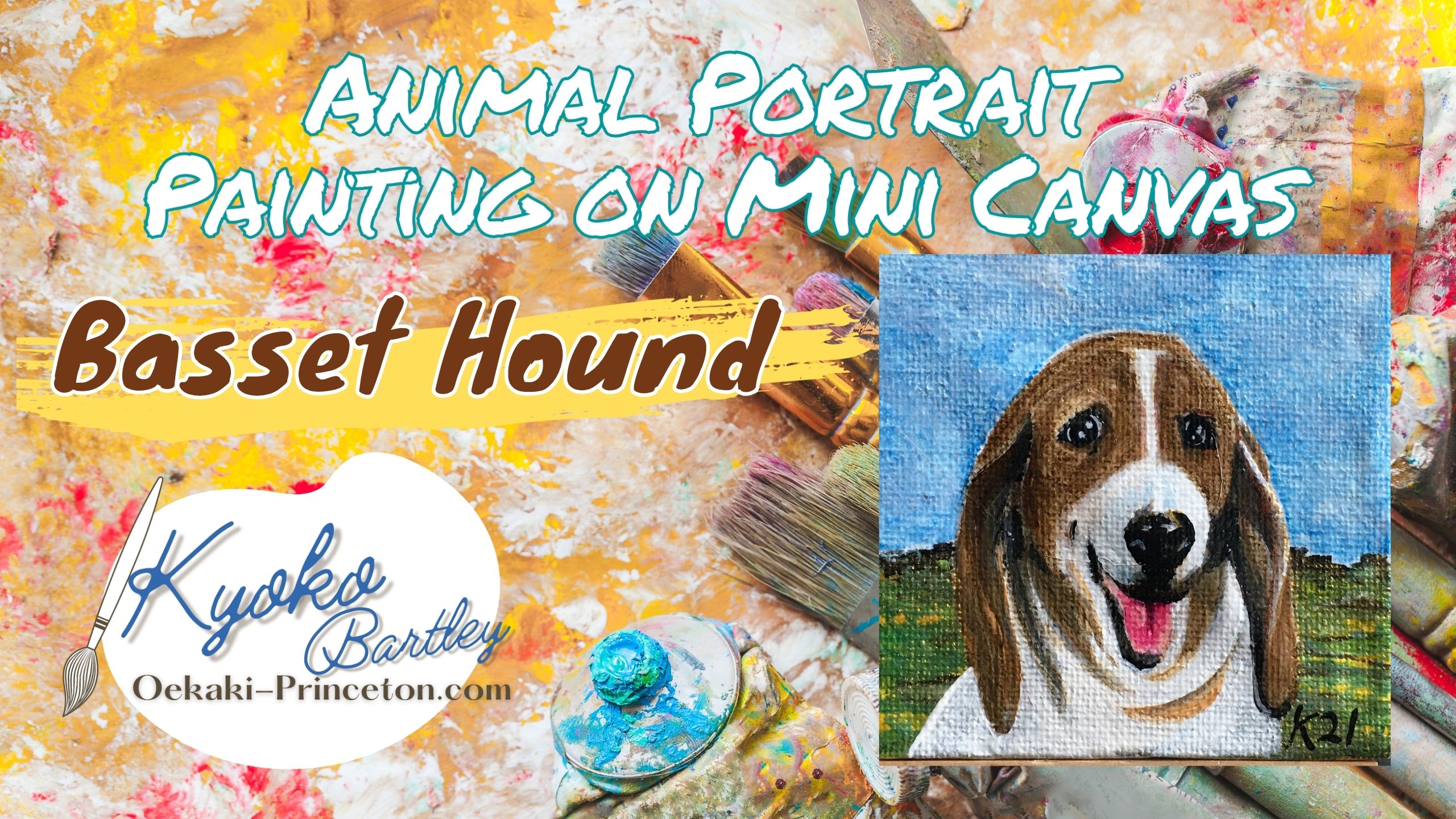 Basset Hound Mini Pet Portrait on Canvas Time-lapse Painting YouTube by Kyoko Bartley