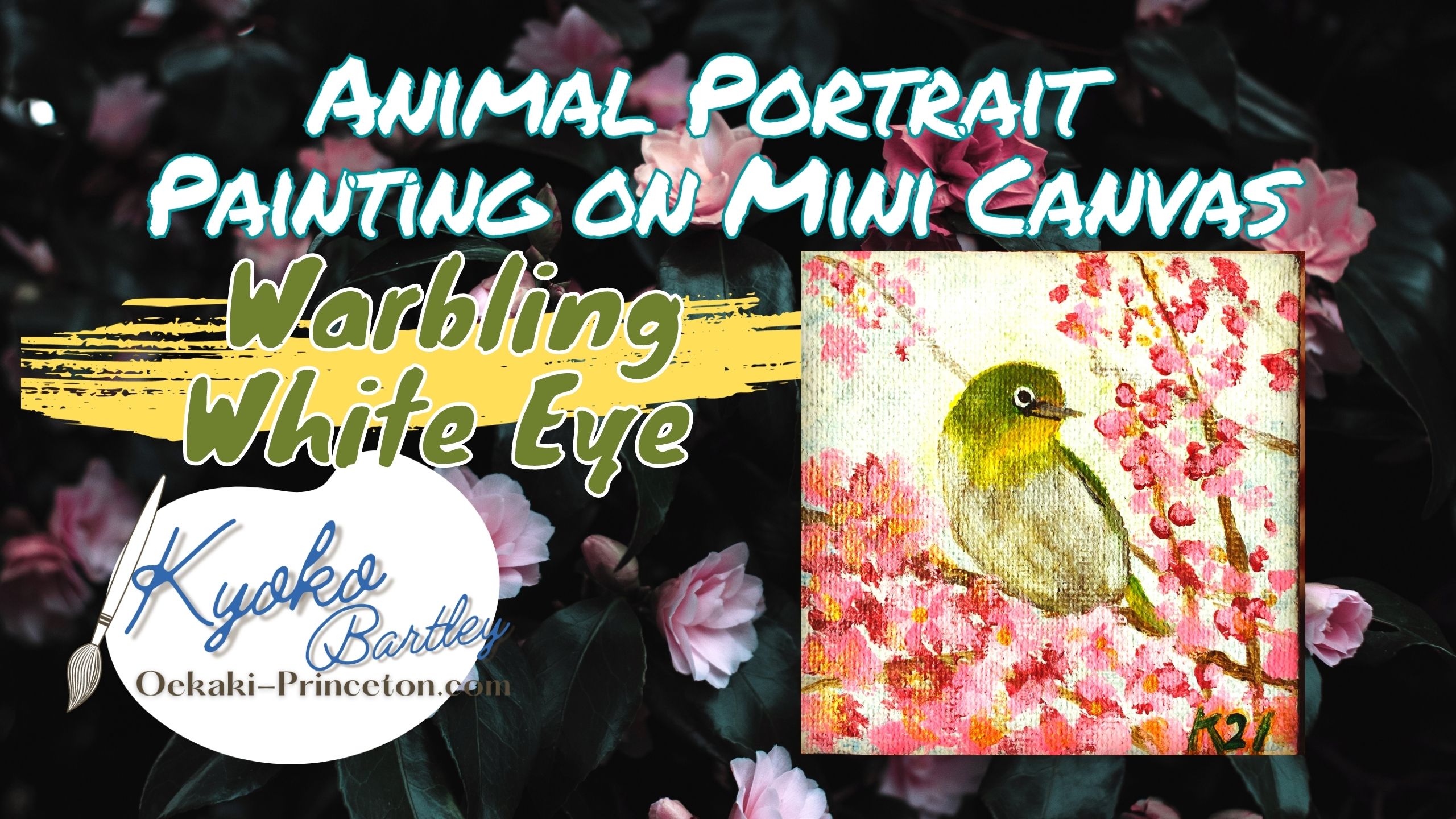 Warbling White Eye Mini Pet Portrait on Canvas Time-lapse Painting YouTube by Kyoko Bartley