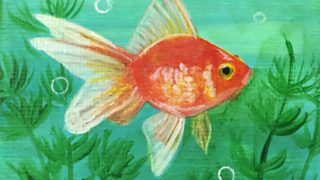 Goldfish Acrylic Painting by Kyoko Bartley, Animal Welfare, Pet Portrait Artist.