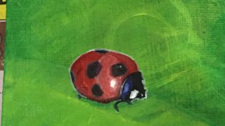 Ladybug Acrylic Painting by Kyoko Bartley, Animal Welfare, Pet Portrait Artist.