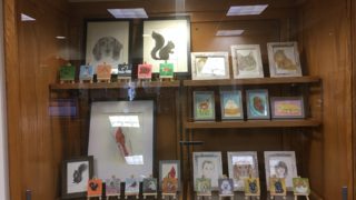 Art Display at Mary Jacobs Library, Rocky Hill, NJ. Art by Kyoko Bartley, Pet Portraits, Animal welfare, award-winning Artist in New Jersey.