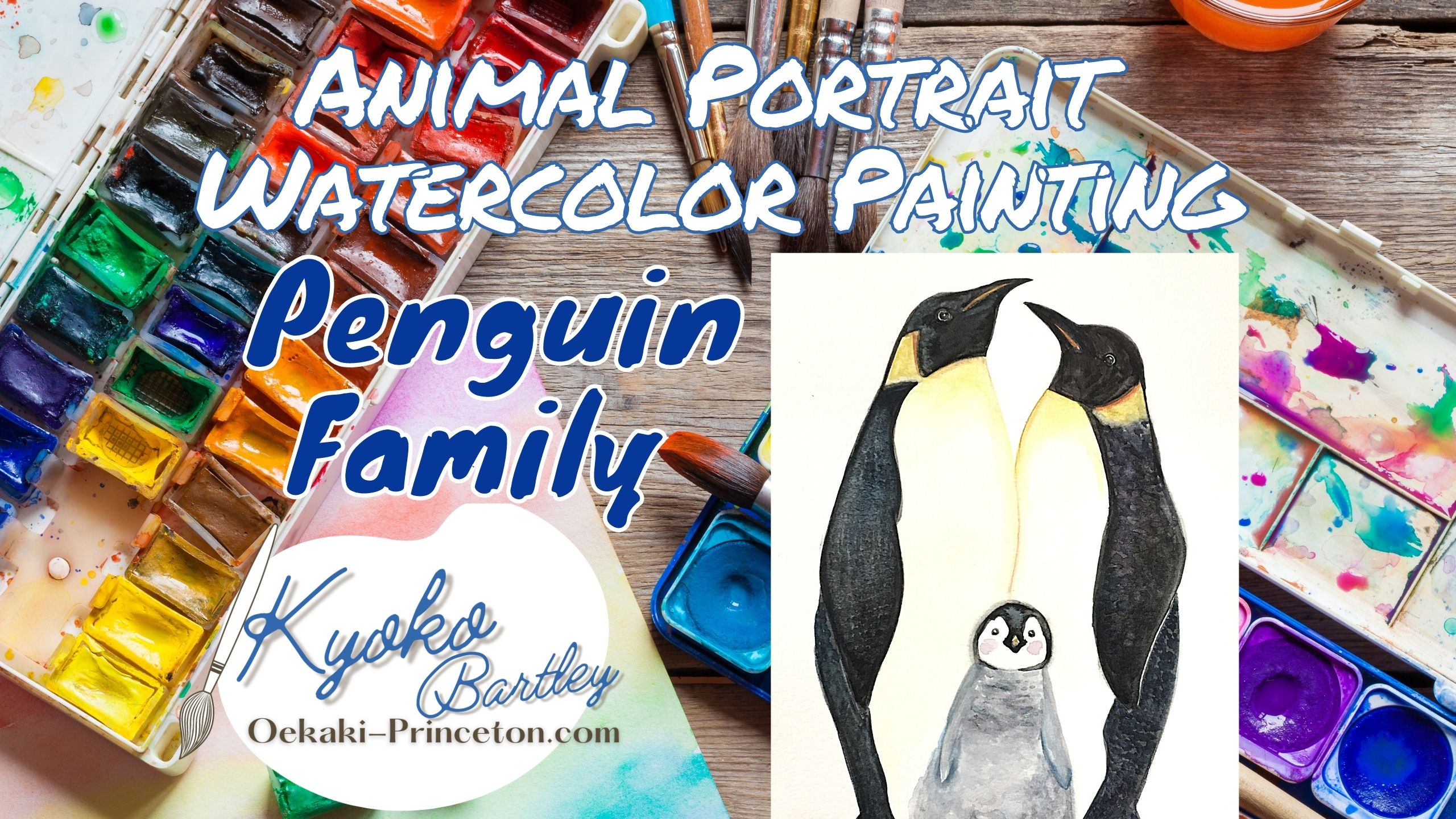 Penguin Family Watercolor Art Time-lapse Painting YouTube by Kyoko Bartley